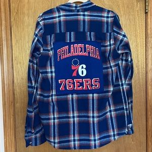 Upcycled Philadelphia 76ers flannel shirt NBA